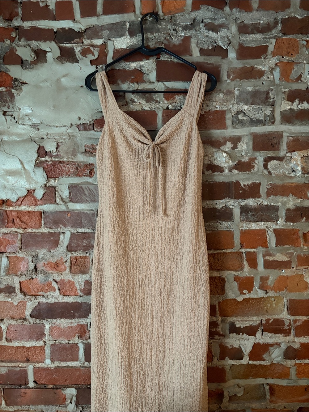Jessica Simpson Beige Textured Maxi Dress with Tie-Front
